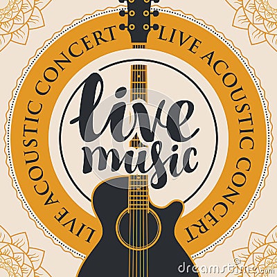Banner for live music with acoustic guitar Vector Illustration