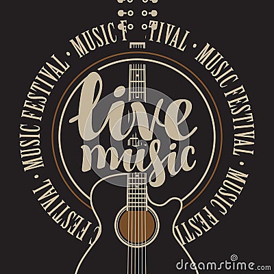 Banner live music with acoustic guitar Vector Illustration