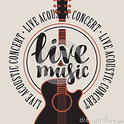 Banner live music with acoustic guitar Vector Illustration