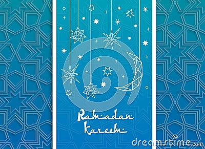 Banner with moon, star for Ramadan celebration. Vector Illustration