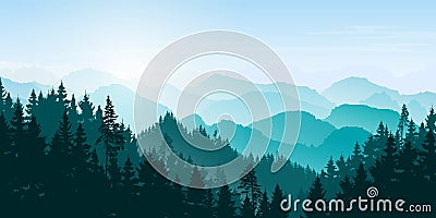 Mountain landscape. Mountains and coniferous forest. Tourism and travelling. Vector Illustration