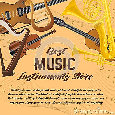Banner of music instruments for shop or store Vector Illustration