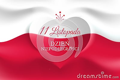 Banner november 11, poland independence day, vector template of the polish flag with heart shape. National holiday. Background Vector Illustration