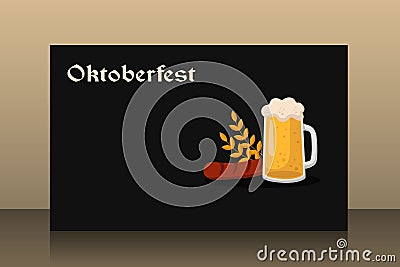 Banner oktoberfest on dark background with beer barley sausage vector illustration alcohol place for text Vector Illustration