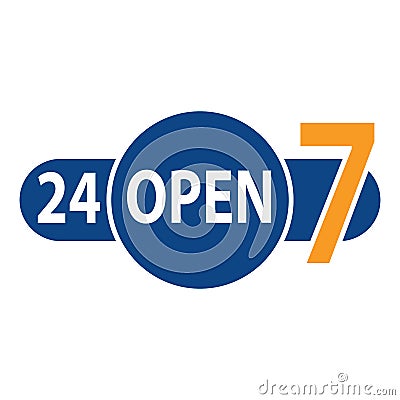 Banner open 24 hours 7 days. Banner twenty four ours in dark blue color with text inside vector eps10. Vector Illustration