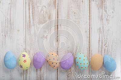 Banner Photo Painted Pastel-Colored Eggs Copy Space Stock Photo