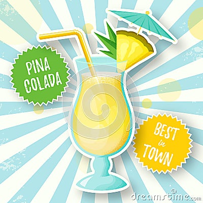 Banner with Pina Colada cocktail in retro style Vector Illustration