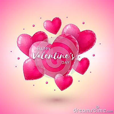 Banner with pink origami hearts Vector Illustration