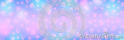 Banner with pink valentines hearts. Valentines greeting background. Horizontal holiday background, headers, posters, cards, Vector Illustration