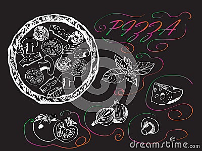 Banner for pizza with a graphic image of pizza Cartoon Illustration