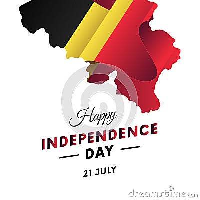 Banner or poster of Belgium independence day celebration. Belgium map. Waving flag. Vector illustration. Stock Photo