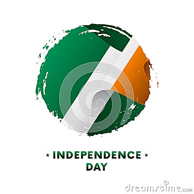 Banner or poster of Ireland Independence Day celebration. Waving flag of Ireland, brush stroke background. Vector illustration. Stock Photo
