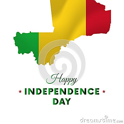 Banner or poster of Mali independence day celebration. Mali map. Waving flag. Vector illustration. Stock Photo