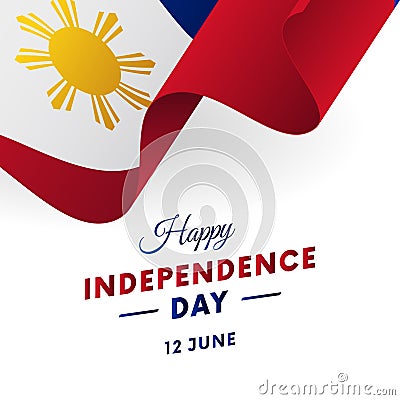 Banner or poster of Philippines independence day celebration. Waving flag. Vector illustration. Vector Illustration