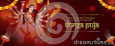 Banner, Poster or web header background design for indian festival celebration in bengal Happy Durga puja Vector Illustration