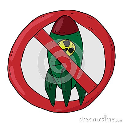 Banner prohibiting nuclear weapons. Sign a ban on nuclear missiles and nuclear tests. Hand drawn Vector Illustration