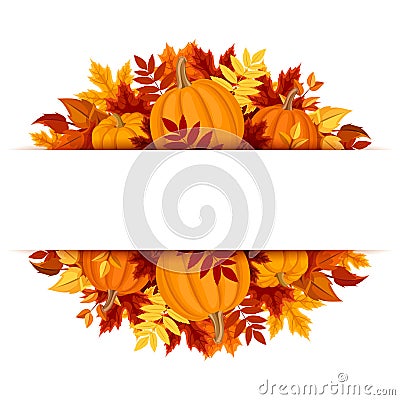 Banner with pumpkins and colorful autumn leaves. Vector eps-10. Vector Illustration