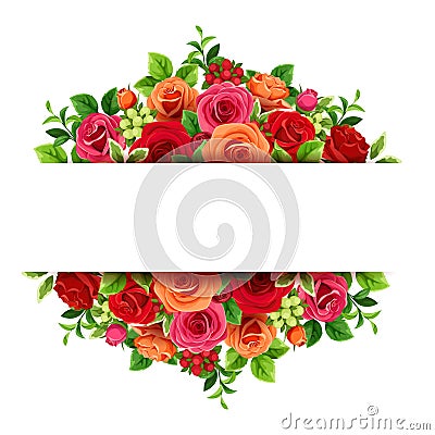 Banner with red and orange roses. Vector illustration. Vector Illustration