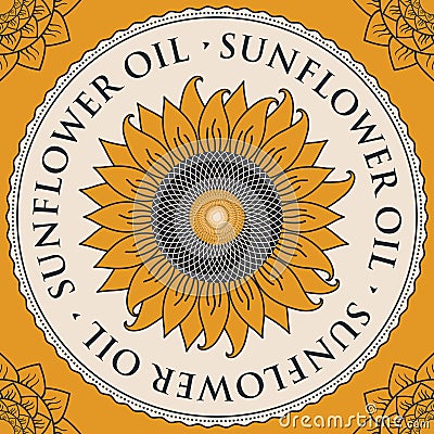 Banner for refined sunflower oil with sunflower Vector Illustration