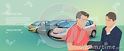 Banner of Rent auto service. Trading cars and rental cars. Buying the car Vector Illustration