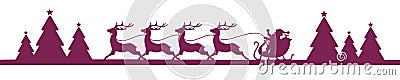 Banner Running Christmas Sleigh With Forest Purple Vector Illustration