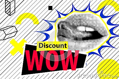 Banner for sale modern hipster pop art open mouth Vector Illustration