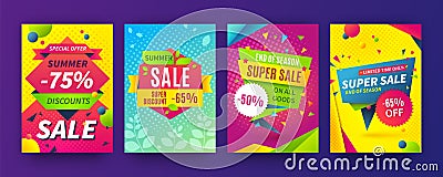 Banner sale poster. Promotion flyer, discount voucher template special offer market brochure. Vector sale labels and set Vector Illustration