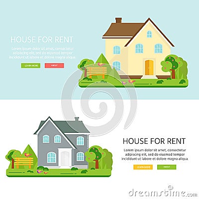 Banner for sales, advertising house, cottage with trees Stock Photo