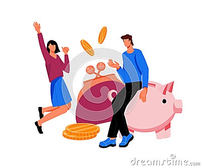 Banner of saving money and investment, making profit flat vector isolated. Vector Illustration