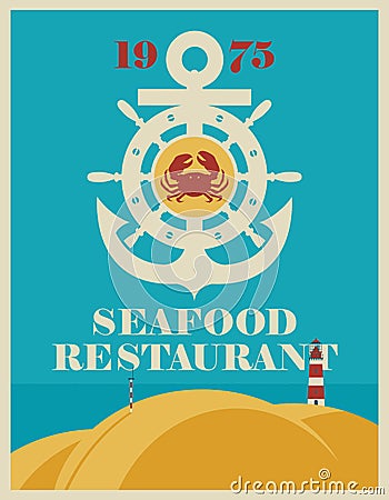 Banner for a seafood restaurant with an anchor Vector Illustration