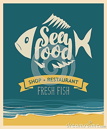 Banner for seafood restaurant or shop with fish Vector Illustration