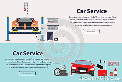 Banner Service shop garage Vector Illustration