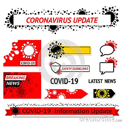 Banner set of Coronavirus logo or icon badge with ribbon for covid-19 update Vector Illustration