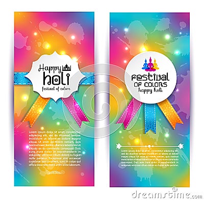Banner set happy holi beautiful Indian festival colorful collect Vector Illustration