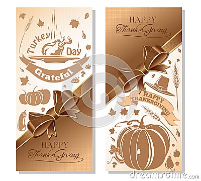 Banner set for Thanksgiving Day Cartoon Illustration