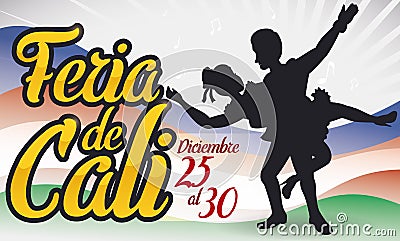 Salsa Dancers Silhouette Celebrating in the Colombian Fair of Cali, Vector Illustration Vector Illustration