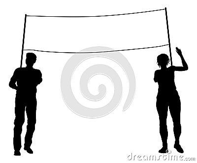 Banner Silhouette Protestors at March Rally Strike Vector Illustration