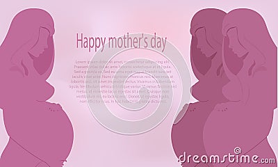 A banner with the silhouettes of three pregnant women tenderly hugging their belly Stock Photo