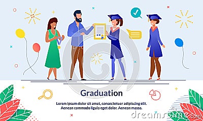 Banner Solemn Event, Graduation at University. Vector Illustration