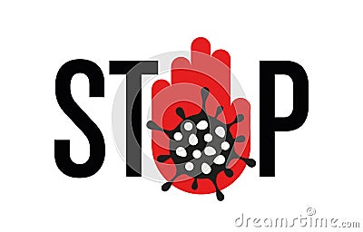 Banner, stop coronovirus and virus symbol in hand on a white background. Isolated object Vector Illustration