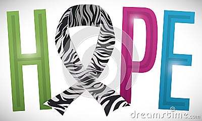 Ribbon with Zebra Print and the Colorful Word `Hope`, Vector Illustration Vector Illustration