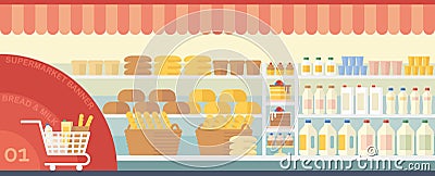 Banner supermarket with food Vector Illustration