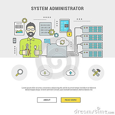 Banner system administrator configuring server Vector Illustration
