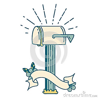 banner with tattoo style closed mailbox Vector Illustration