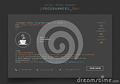Banner template with coding text design in dark background for programmers day design Vector Illustration