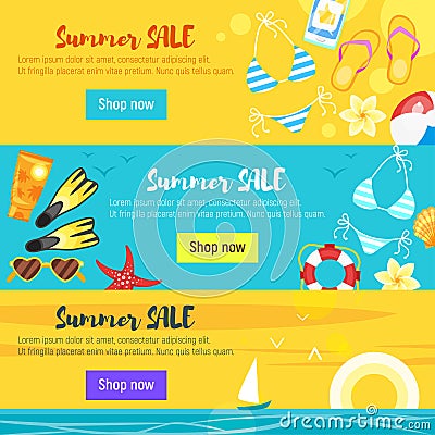 Banner template with colorful beach elements Vector Illustration