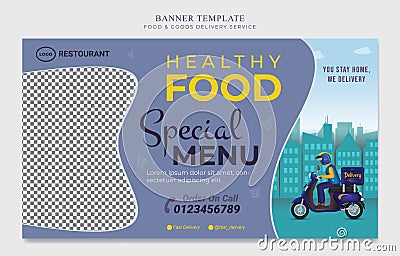 Banner Template for Food & Goods Delivery Service Vector Illustration