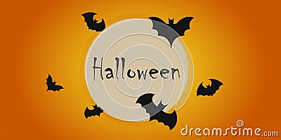 a banner template for Halloween. orange background, bat, short phrase Halloween. vector illustration Vector Illustration