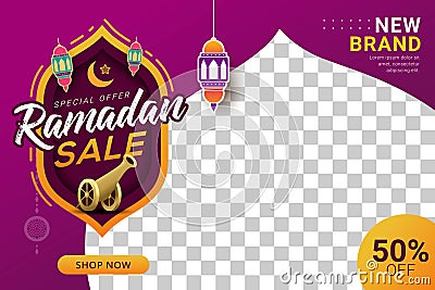 Ramadan sale discount banner template digital marketing Vector Illustration