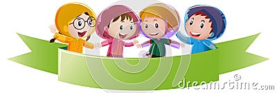 Banner template with kids in raincoat Vector Illustration